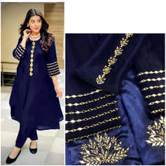 Sastaae comes with 2 pc Unstitched Organza Fabric for Shirt with Mirror Work on Front and Sleeves along with Silk Fabric having Mirror work for Trouser